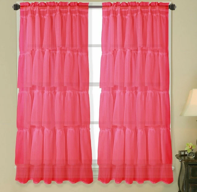 2Pc Multilayered Vertical Ruffle Panel Window Curtain Sheer Crushed Shubby 84"
