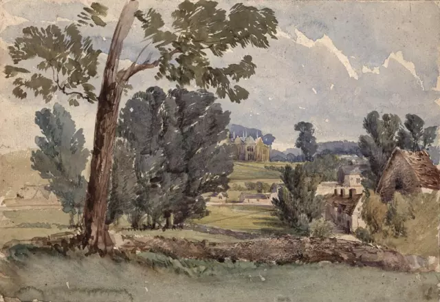 BIBURY COURT GLOUCESTERSHIRE Antique Watercolour Painting - 19TH CENTURY