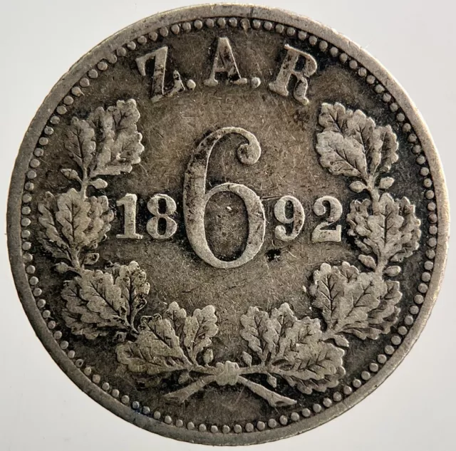 1892 Südafrika Zar Sixpence Silbermünze | Sammlerqualität | a3629