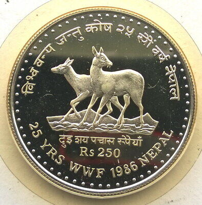 Nepal 1986 Musk Deer 250 Rupees Silver Coin,Proof