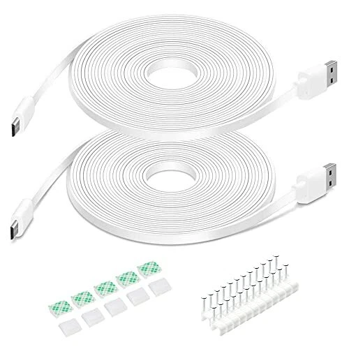 2 Pack 20FT Flat Power Extension Cable for Wyze Cam Pan, Wyze Cam v3, Blink Min