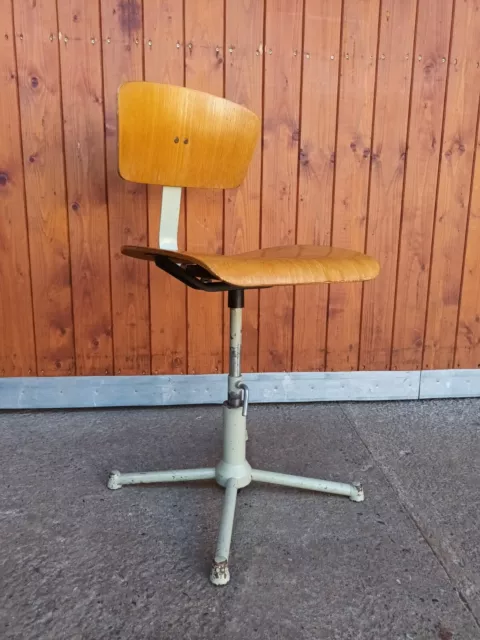 50er Vintage Chaise de Bureau Pivotante Fauteuil Architektenstuhl Drabert Bois