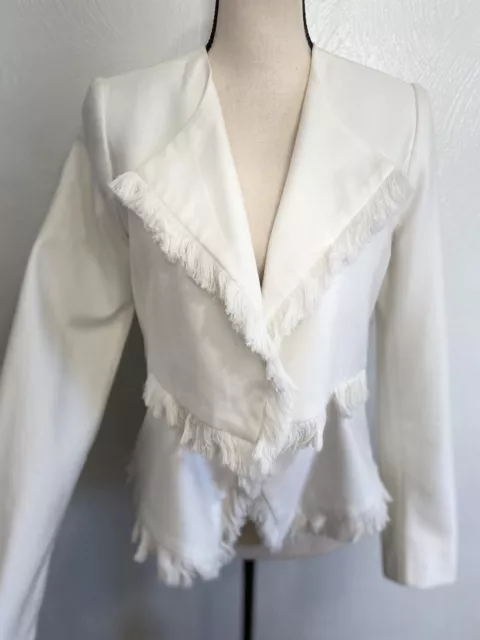 BCBG MAXAZRIA Women’s Sexy Off White Ivory Open Blazer Fringe NWT  $298 XXS