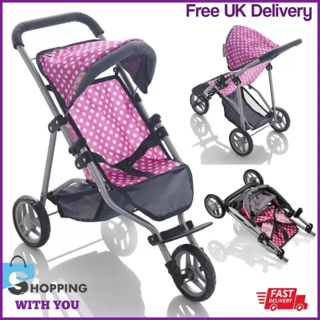 Childrens Kids Doll Stroller Buggy Toy Dolls Pram Deluxe Pushchair in Pink NEW