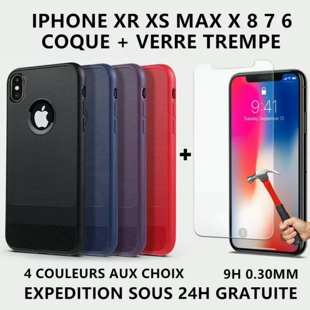 Antichoc Coque + Verre Trempé pour iPhone 6 Plus 7 Plus 8 X XS XR XS MAX 11 Pro