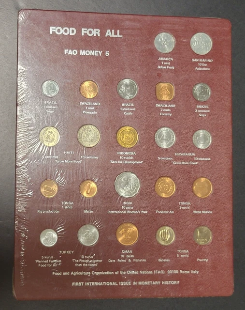 FAO Money Panel 5 MAROON 22 coins Food For All Agriculture United Nations F.A.O.