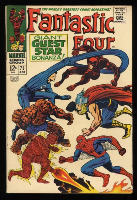 Fantastic Four #73 FN+ 6.5 Thor Spider-Man Daredevil Appearance! Marvel 1968