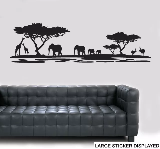 African Animal Landscape Silhouette - Wall Art Vinyl Stickers Safari Decal Mural