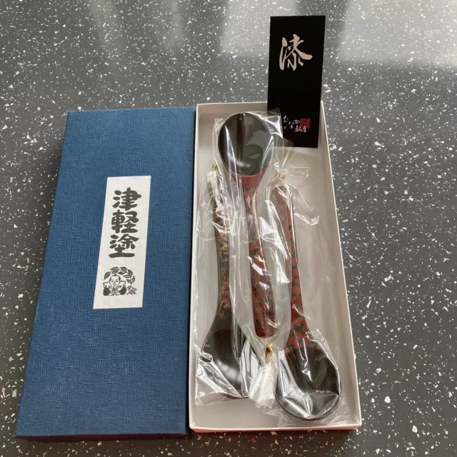 JAPANESE  LACQUER  WARE Japanese Set of 3 spoons Red And Black new In Box