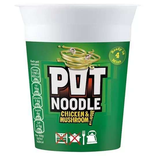 Pot Noodle - Nouilles instantanées -goût champignon et poulet 4 boîtes de 90g