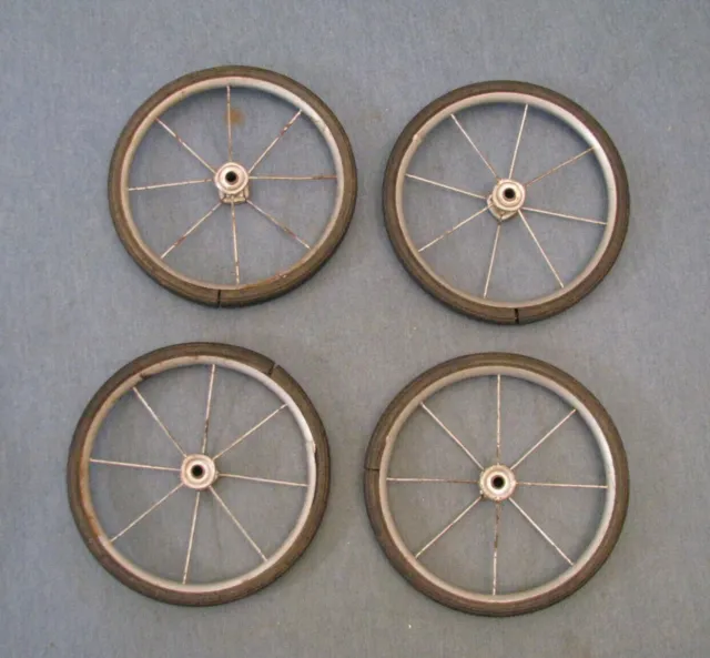 set 4 vintage baby buggy carriage stroller wheels 7 1/4 inch diameter