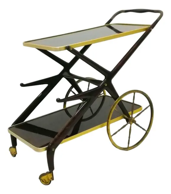 tavolino carrello bar cart design cesare lacca anni 60 ottone e legno trolley 3