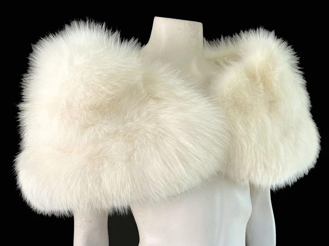 White Arctic FOX Fur Stole, Ivory Bridal Shawl, Real Vintage Bride Cape Gift