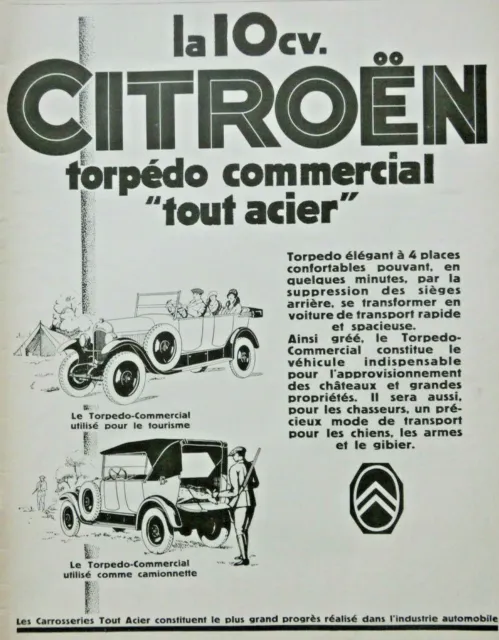 Publicité De Presse 1926 La 10 Cv Citroën Torpédo Commercial Tout Acier