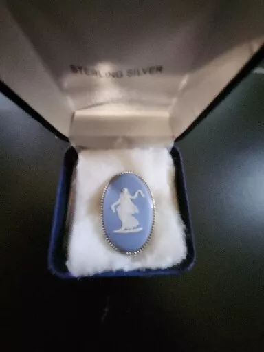 Wedgwood Classical Dancing Maiden Motif Brooch With Sterling Silver Frame