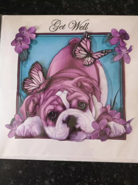 Handmade Getwell 7X7 Stunning 3D Layered Boxer Dog And Flowers Cute Card