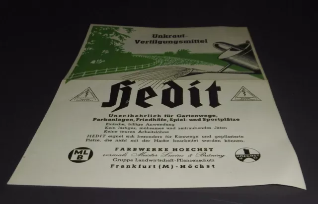 reklame blatt alt hedit unkraut bekämpfung mittel farbwerke hoechst werbung 1960