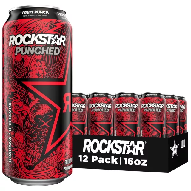Rockstar Punched Energy Drink, Fruit Punch, 16oz Cans (12 Pack)