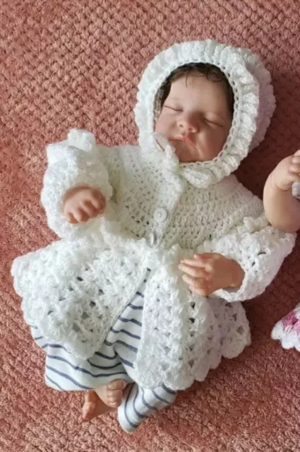 Newborn baby girls Hand Knitted crochet hat and cardigan  White