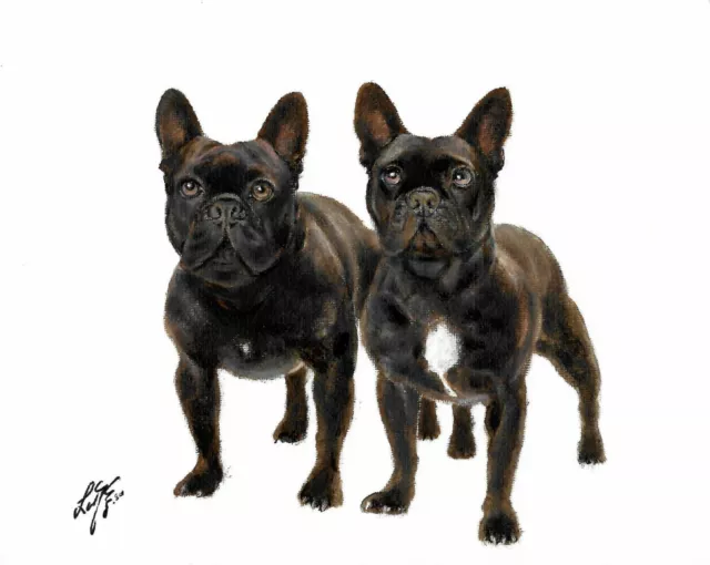 ❈ Original Oil Portrait Painting FRENCH BULLDOG Artist Signed Dog Art BLACK