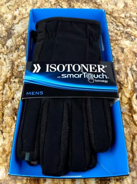 Men's ISOTONER Black SMART TOUCH Lined Gloves Size L Palm Grips NEW IN PACKAGE