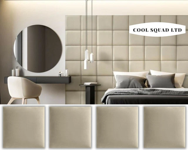 Lujo Beige Terciopelo Cuadrado Tapizado Panel de Pared Cabecera Decoración de Pared