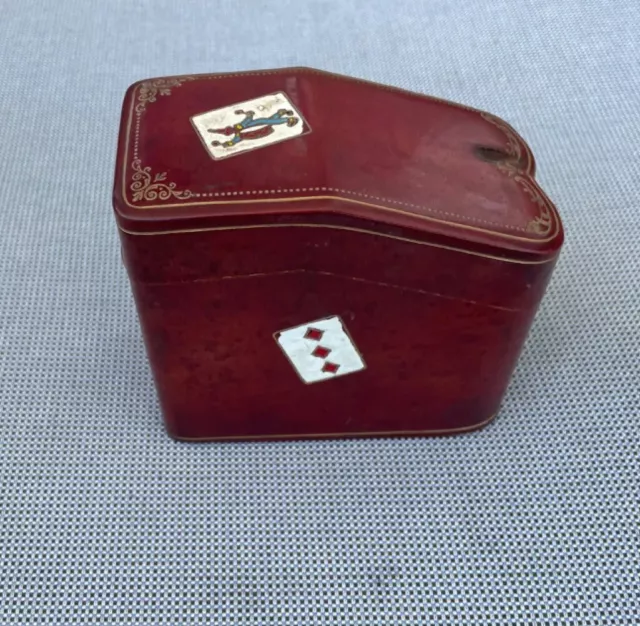 Antique VTG Italian Embossed Leather Playing Cards Deck Holder Box Piatnik