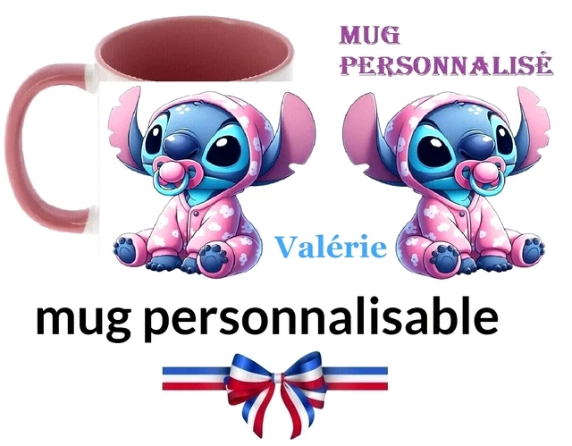 Mug Personnalisé Enfant Stitch Disney - Céramique Bleu 9 Pouces - Fait Main En France - Microwavable