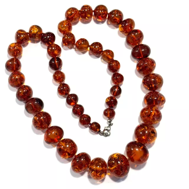 925 Sterling Silver Genuine Cognac Natural Baltic Amber Large Nice Beads 31 in