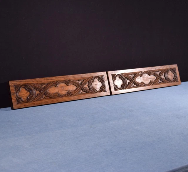 *Pair of Antique Gothic Carved Drawer Panels/Trim in Solid Oak Wood Salvage
