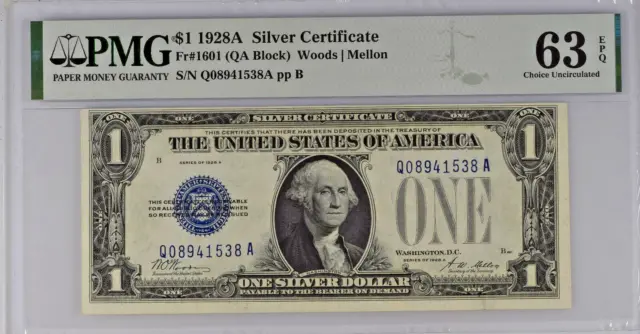 1928A $1 Silver Certificate FR# 1601 MS-63 EPQ PMG Certified