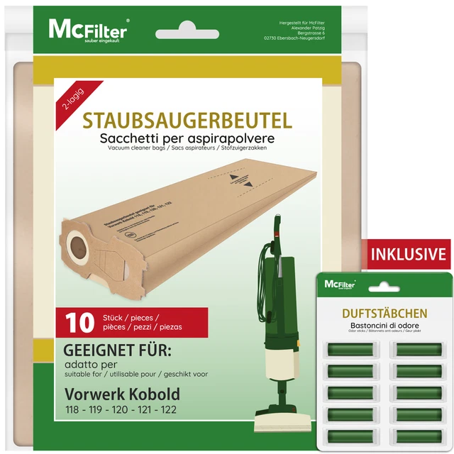 10x Staubsaugerbeutel Filtertüten 10 Duft für Vorwerk Kobold 118 119 120 121 122