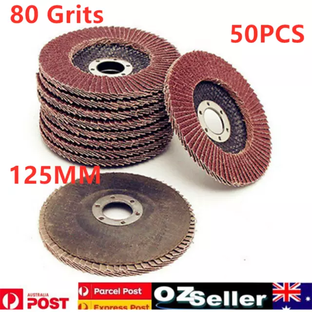 50X Abrasive 5'' 125MM Metal Sanding Flap Discs Angle Grinder Wheels 80 Grit AU