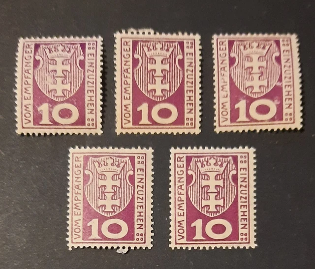 Danzig 5 Portomarken 10Pf 1921 Mi-Nr. P 1 a postfrisch, bitte Beschreibung lesen