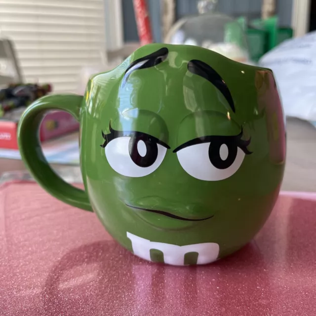 M&M's World Mug Green M MS Oversized 3D Face Smiling Ceramic Coffee Cup 4" Tall