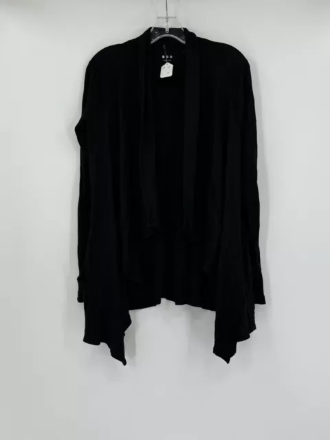 Three Dots Womens Black Knit Thermal Draped Front Open Cardigan Sweater Sz S