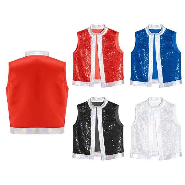 Gilet Gilet Gilet Bambini Ragazze Lucido Top Cardigan Giacca Hip Hop Jazz Dancewear