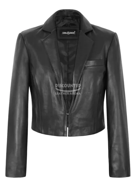 Ladies Elegant Look Real Leather Smart Blazer Shrug Bolero Short Body Jacket
