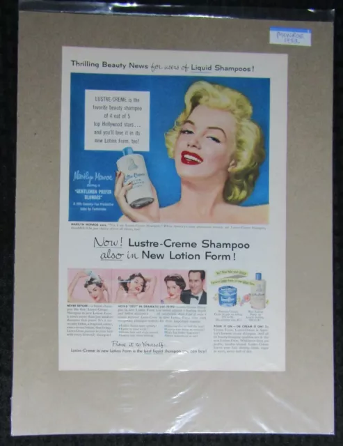 1953 NEW! LUSTRE-CREME SHAMPOO 8x11.25" Print Ad FN 6.0 Marilyn Monroe