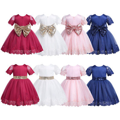 Girls Toddler Baby Tutu Dress Princess Sequin Bow Party Birthday Wedding Pageant