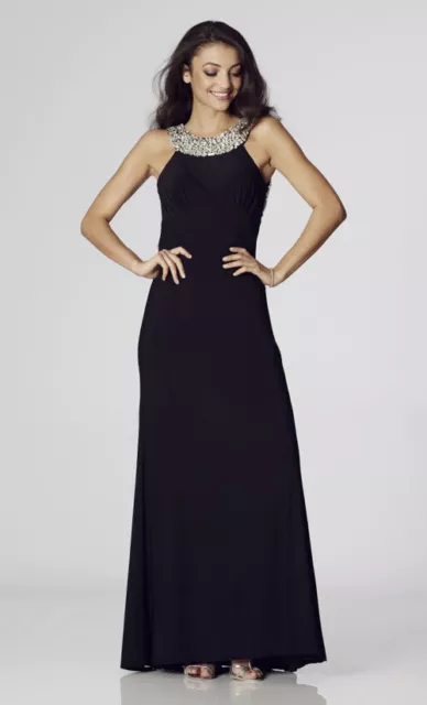 Tiffany Chicago size 6 Prom Black Straight High Neck Open Back Sequin Dress BNWT