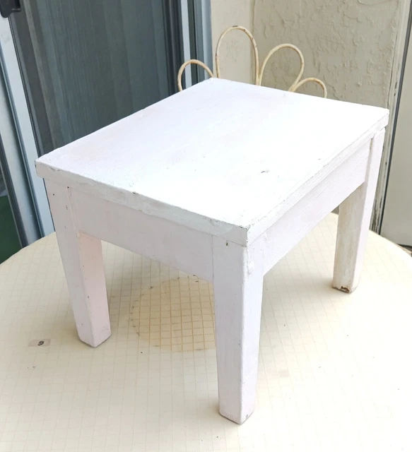 Vintage FOOT STOOL Wooden Primitive Rustic Shabby Paint in Light PINK