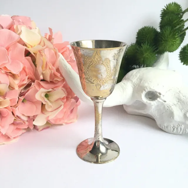 Silver Plated Chalice Vintage Mottled Ceremony Blessing Ritual Cup Pagan Goblet