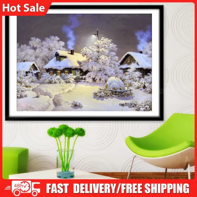 5D DIY Diamonds Drawing Creative Snowhouse Landscape Picture Crystal Home Decor