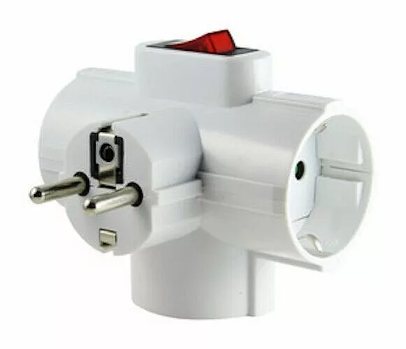 Ladron con Interruptor 3 Tomas Adaptador de Enchufe Schuko 16A Clavija Triple