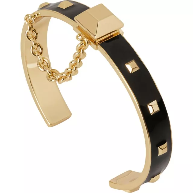 Rare FURLA Miss Mimi Nero Black Gold Chain Statement Rockstud Bangle Small