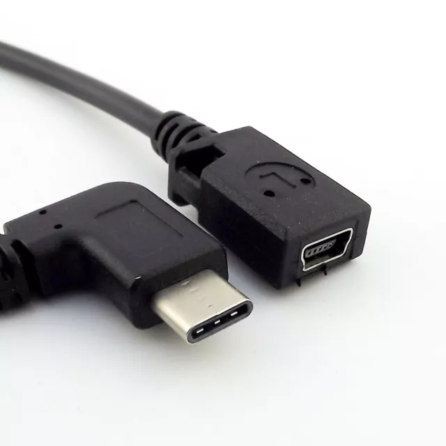 USB 3.1 Type-C Male Right Angle to Mini USB Female Charging Data Sync Cable 25cm