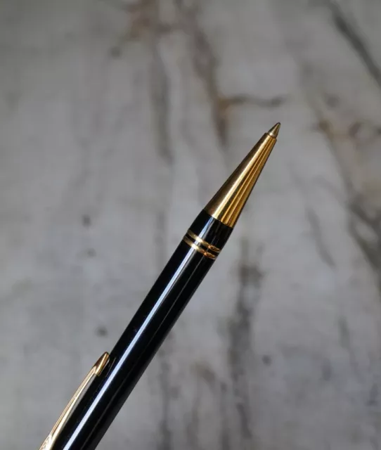 Splendide Stylo Bille Parker Duofold En Resine Noire & Pl. Or 18 Carats