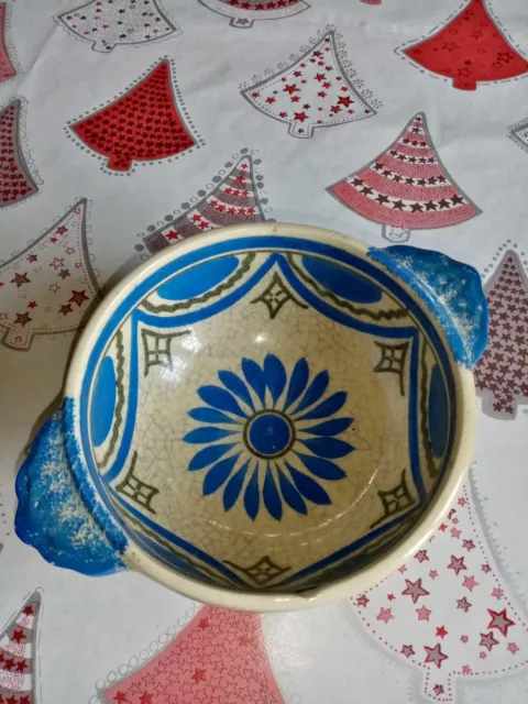 Tres Beau Bol Ancien En Faience Signe Henriot Quimper  Decor Fleur Couleur Bleue