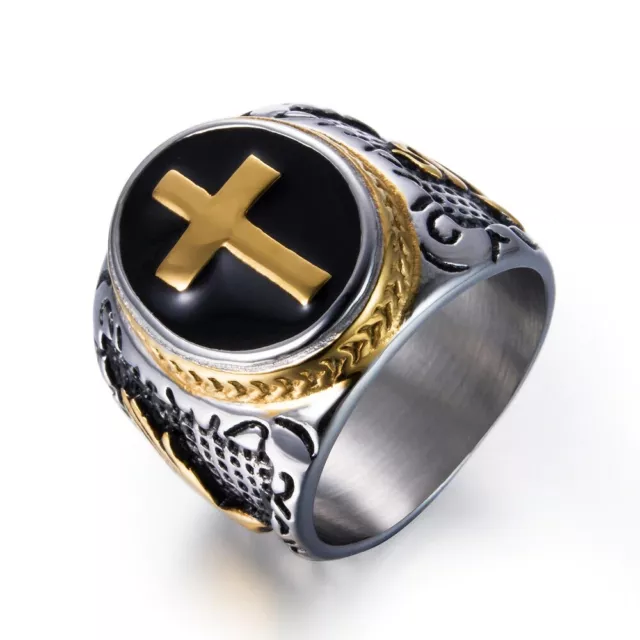 Mens Rings Christian Cross Knight's Templar Crusader Catholic Gold Silver Copper